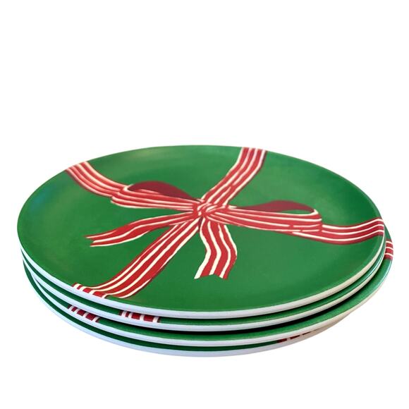 Target Threshold Red Bow Melamine Salad Plates 7in Set of 4 Holiday Green NEW - Picture 4 of 15